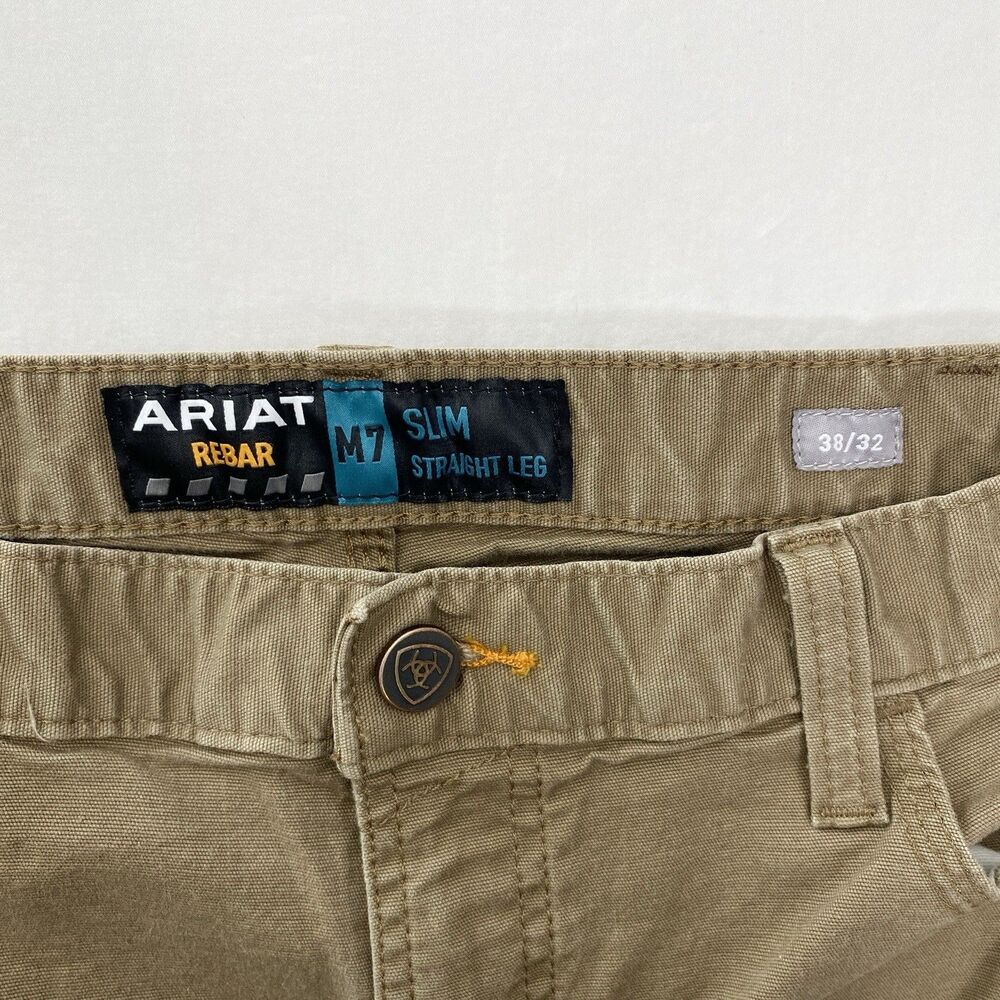 Ariat Rebar M7 Pants Slim Straight Leg Canvas Mens 38x32 Brown Workwear Utility - Picture 5 of 12